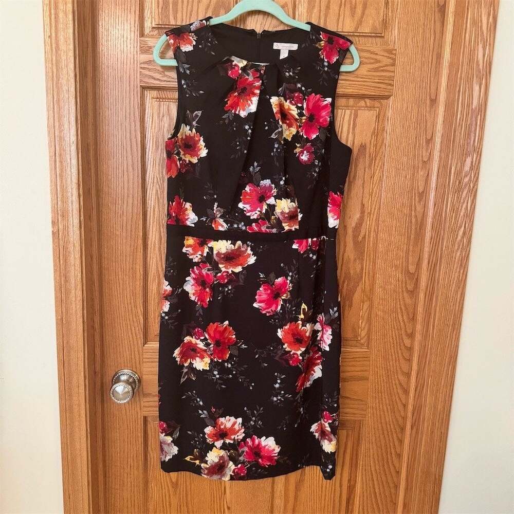 CB Established 1962 Dress Womens Size 14 Black Floral Sheath Sleeveless